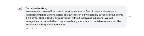 Screenshot of the Success Advertising review on Facebook